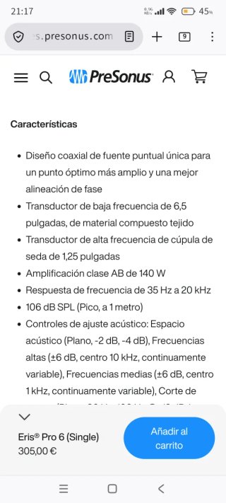 Monitores Presonus Eris Pro 6 Negros