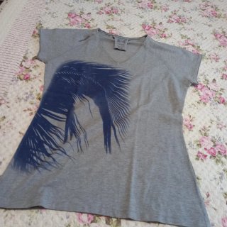 Camiseta cuello pico gris con dibujo azul