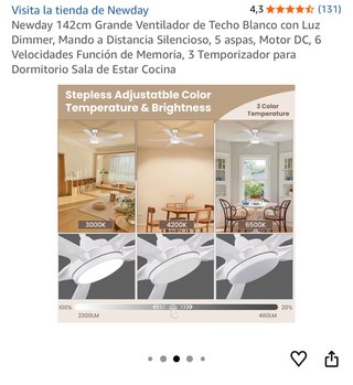Ventilador techo grande XL 142 cm