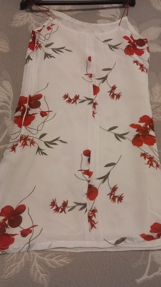 Vestido Paz Torras floral blanco y rojo