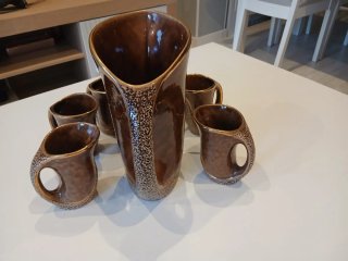 Jarra y 6 Vasos Cerveceros Cerámica