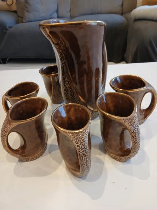 Jarra y 6 Vasos Cerveceros Cerámica