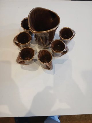 Jarra y 6 Vasos Cerveceros Cerámica