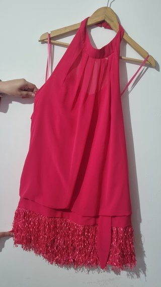 Vestido fiesta fucsia con flecos T40