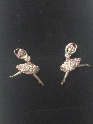 Pendientes Bailarina Plata 925 Circonitas Rosas