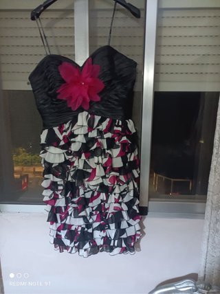 Vestido fiesta vintage negro y rosa