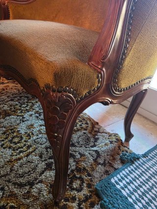 Juego de sillones vintage madera y tela