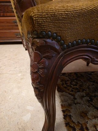 Juego de sillones vintage madera y tela
