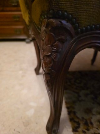 Juego de sillones vintage madera y tela