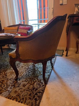 Juego de sillones vintage madera y tela