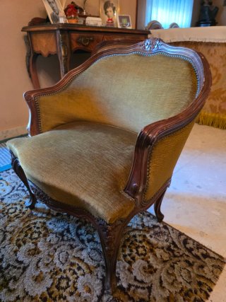 Juego de sillones vintage madera y tela
