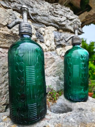 2 sifones antiguos verdes años 20