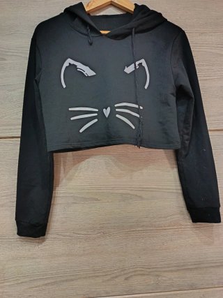 Sudadera Crop Top Gato Negra