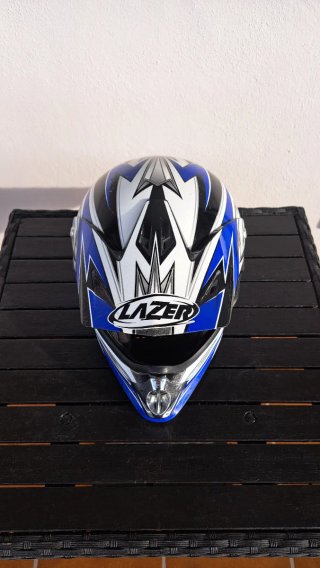 Casco Motocross Lazer Azul y Blanco