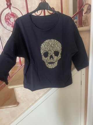Maglietta donna nera con teschio glitter