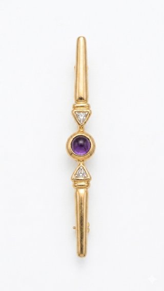 Alfiler dorado con amatista y diamantes