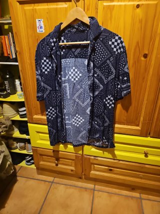 Camisa Estampada Manga Corta Azul y Blanca