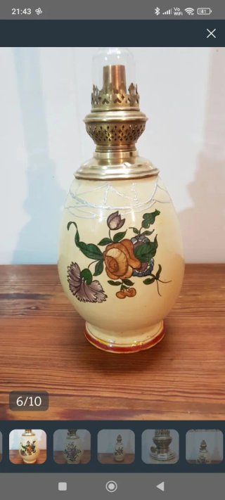 Lámpara de aceite antigua decorada 49cm