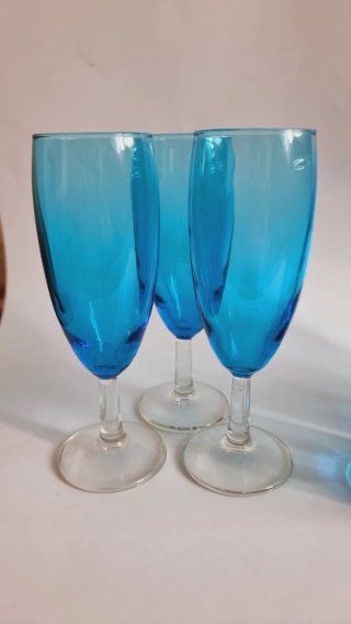 Lote 7 vasos turquesa cristal vintage