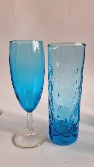 Lote 7 vasos turquesa cristal vintage