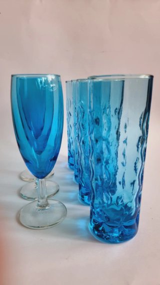 Lote 7 vasos turquesa cristal vintage