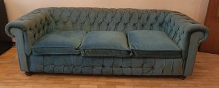 Divano 3 posti + 2 poltrone vintage verde-azzurro