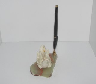 Vintage Art Deco Swan Pen Holder Marble Base Desk