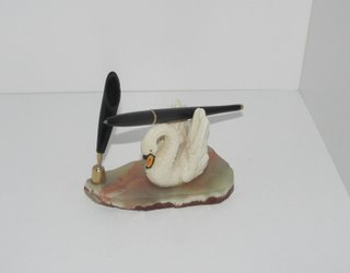 Vintage Art Deco Swan Pen Holder Marble Base Desk