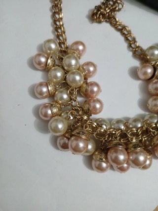 Collana vintage perle champagne e bianche