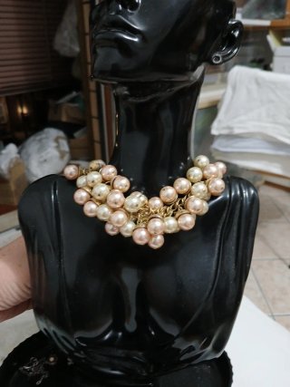 Collana vintage perle champagne e bianche