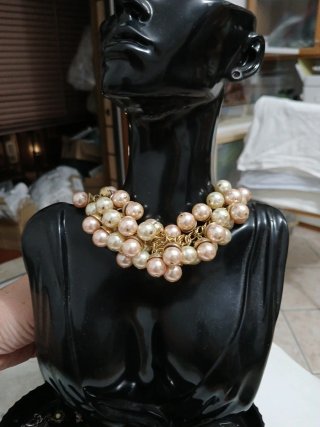 Collana vintage perle champagne e bianche
