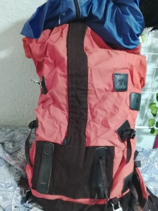 Mochila grande lona naranja y marrón