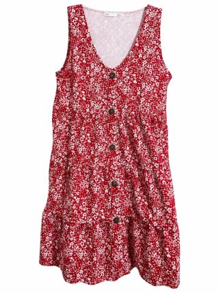 Vestido rojo flores blancas