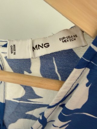 Mono Mango Estampado Hojas Azul Talla XS