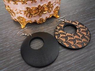 Pendientes Aro Madera Hojas Negro Marrón