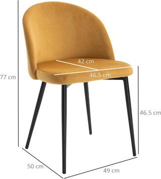Set di 2 sedie da pranzo, sedie da cucina imbottite in velluto con gambe in metallo, sedie per ufficio e soggiorno, 49X50X77Cm, giallo