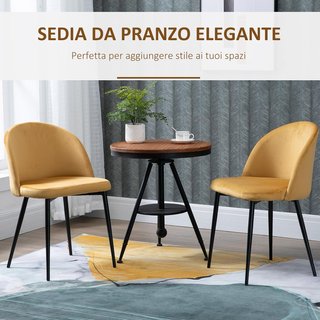 Set di 2 sedie da pranzo, sedie da cucina imbottite in velluto con gambe in metallo, sedie per ufficio e soggiorno, 49X50X77Cm, giallo