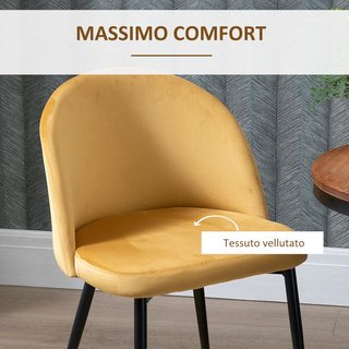 Set di 2 sedie da pranzo, sedie da cucina imbottite in velluto con gambe in metallo, sedie per ufficio e soggiorno, 49X50X77Cm, giallo