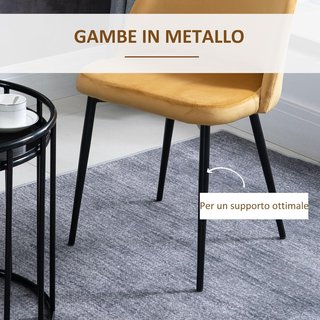 Set di 2 sedie da pranzo, sedie da cucina imbottite in velluto con gambe in metallo, sedie per ufficio e soggiorno, 49X50X77Cm, giallo