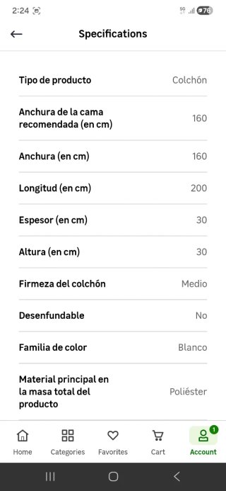Colchón 160x200 nuevo