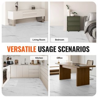 Azulejos de Vinilo Autoadhesivos 390 x 23.6 pulgadas, 1.5mm de Grosor, Peel & Stick, Textura de Mármol Blanco, Suelo DIY para Cocina, Comedor, Dormitorios y Baños, Fácil para Decoración del Hogar