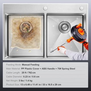 Desatascador de Drenaje 762 cm, Serpiente de Fontanería con Accesorio de Taladro, Desatascador de Drenaje para Cocina, Baño, Ducha y Fregadero con Manguera Protectora y Guantes