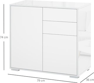 Mobile con 2 Cassetti e 2 Ante, Apertura a Pressione, Mobile con 2 Cassetti e 2 Ante per Casa e Ufficio, 79X36X74Cm, Bianco Opaco