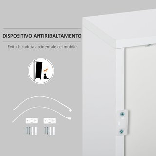 Mobile con 2 Cassetti e 2 Ante, Apertura a Pressione, Mobile con 2 Cassetti e 2 Ante per Casa e Ufficio, 79X36X74Cm, Bianco Opaco