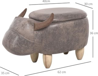 Pouf Contenitore a Forma di Bufalo, Pouf Moderno per Soggiorno, Poggiapiedi con Struttura in Legno, Seduta Imbottitura, 62X35X36Cm, Marrone