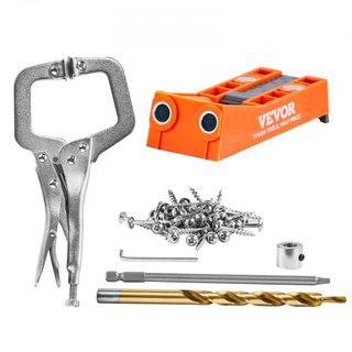 Jig de Agujeros de Pocket, Sistema de Jig Pocket Mini de 56 Pcs con Abrazadera en C de 22.9 cm, Broca Escalonada, Llave, Anillo de Detención de Taladro, Punta de Conducción Cuadrada y Tornillos, p...