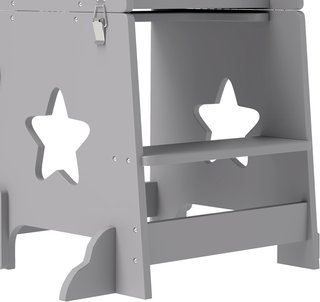 Torre Montessori per Bambini Convertibile in Tavolo e Sedie con Barra di Sicurezza, Sgabello per Bambini 3-6 Anni in Legno, Torre di Apprendimento per Bagno, Cucina e Asilo, Grigio