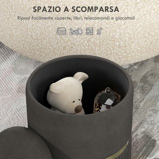 Pouf Contenitore per Soggiorno, Ingresso e Camera da Letto, Pouf Organizzatore in Tessuto Effetto Velluto 120 Kg Max, 36X36X44 Cm, Grigio