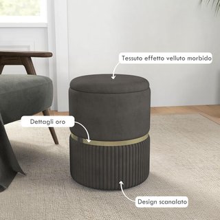 Pouf Contenitore per Soggiorno, Ingresso e Camera da Letto, Pouf Organizzatore in Tessuto Effetto Velluto 120 Kg Max, 36X36X44 Cm, Grigio