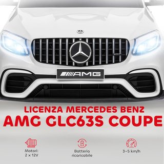 Coche Eléctrico para Niños 12V Mercedes-Benz AMG GLC63S COUPE, Coche Eléctrico para Niños de 3-5 Años, Velocidad 3-5Km/H, Con Cinturón de Seguridad, Control Remoto y USB para Música MP3, Blanco